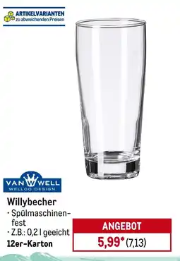METRO VAN WELL WELLCO DESIGN Willybecher Angebot