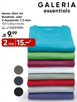 Galeria GALERIA essentials Herren-Shirt mit Rundhals- oder V-Ausschnitt, 1/2-Arm Angebot