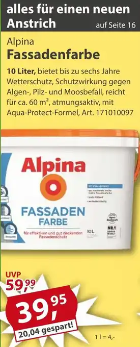 Sonderpreis Baumarkt Alpina Fassadenfarbe Angebot