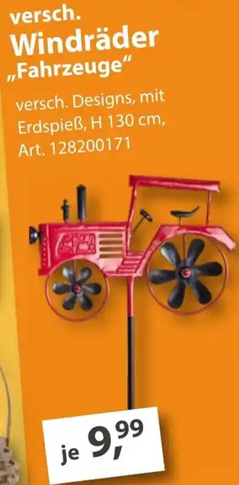 Sonderpreis Baumarkt versch. Windräder „Fahrzeuge" Angebot