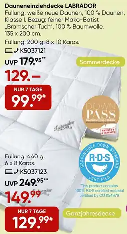 Galeria Sleepwell Dauneneinziehdecke LABRADOR Angebot