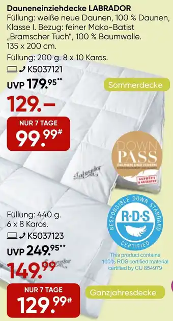 Galeria Sleepwell Dauneneinziehdecke LABRADOR Angebot
