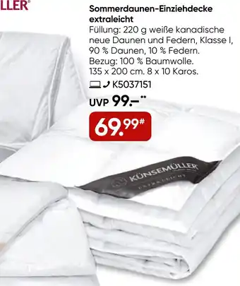 Galeria KÜNSEMÜLLER Sommerdaunen-Einziehdecke extraleicht Angebot