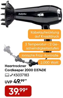 Galeria BaByliss Haartrockner Cordkeeper 2000 D374DE Angebot
