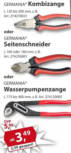 Sonderpreis Baumarkt GERMANIA Kombizange, Seitenschneider oder Wasserpumpenzange Angebot