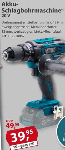 Sonderpreis Baumarkt GERMANIA Akku Schlagbohrmaschine 20 V Angebot
