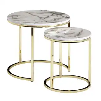 Netto Marken-Discount KADIMA DESIGN Moderne Marmor-Beistelltische, 2er Set, Goldene Gestelle, 50/35 cm Angebot