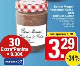 WEZ Bonne Maman Haselnuss-Kakao oder Erdnuss Creme Angebot