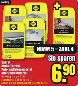 B1 Discount Baumarkt Sakret Beton-Estrich, Putz- und Mauermörtel oder Zementmörtel Angebot