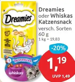 Budni Dreamies oder Whiskas Katzensnack Angebot