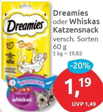 Budni Dreamies oder Whiskas Katzensnack Angebot