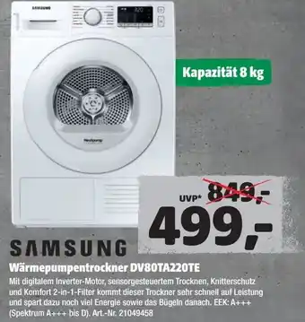 Hagebau Samsung Wärmepumpentrockner DV 80TA220TE Angebot