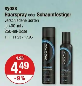 V Markt Syoss haarspray oder schaumfestiger Angebot