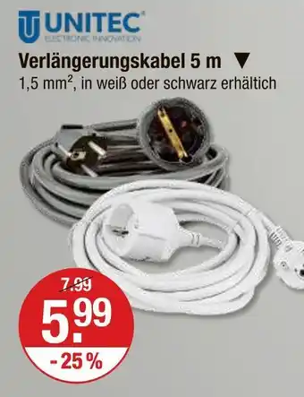 V Markt Unitec verlängerungskabel 5 m Angebot