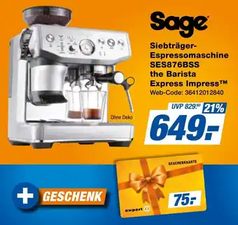 expert Techno Land Sage Siebträger- Espressomaschine SES876BSS the Barista Express Impress Angebot