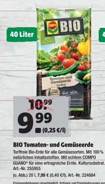 Hagebau Bio Tomaten und Gemüseerde 40L Angebot