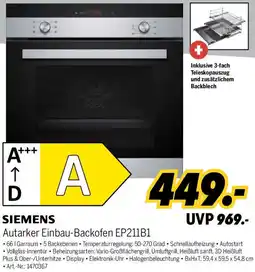 MEDIMAX SIEMENS Autarker Einbau-Backofen EP211B1 Angebot