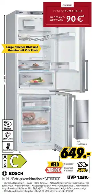 MEDIMAX BOSCH Kühl-/Gefrierkombination KGE36EICP Angebot