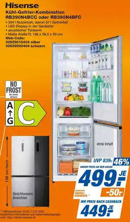 expert Techno Land Hisense Kühl-Gefrier-Kombination RB390N4BCC oder RB390N4BFC Angebot