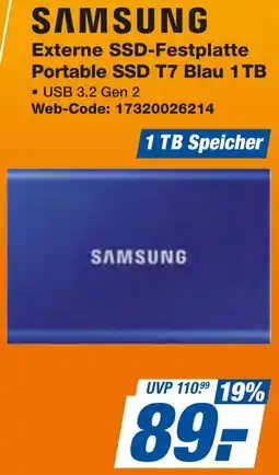 expert Techno Land SAMSUNG Externe SSD-Festplatte Portable SSD T7 Blau 1TB Angebot