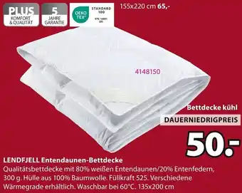 Jysk LENDFJELL Entendaunen-Bettdecke Angebot