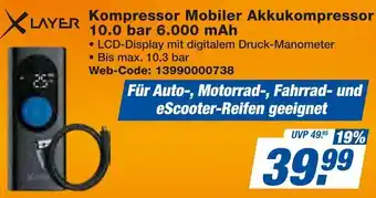 Expert ✗LAYER Kompressor Mobiler Akkukompressor 10.0 bar 6.000 mAh Angebot