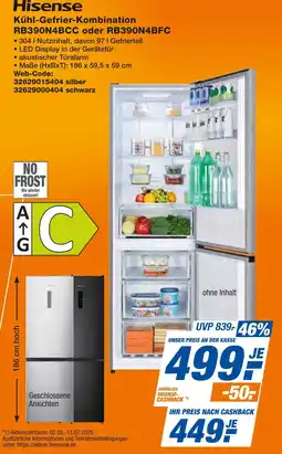 Expert Hisense kühl-gefrier-kombination rb390n4bcc oder rb390n4bfc Angebot