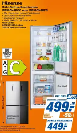 Expert Hisense Kühl-Gefrier-Kombination RB390N4BCC oder RB390N4BFC Angebot