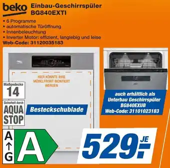 Expert beko Einbau-Geschirrspüler BG840EXTI Angebot