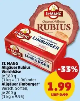 PENNY ST. MANG Allgäuer Rubius Weichkäse oder Allgäuer Limburger Angebot