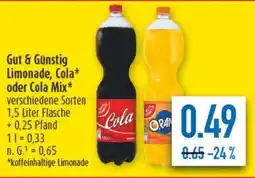 diska Gut & Günstig Limonade, Cola oder Cola Mix Angebot