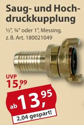 Sonderpreis Baumarkt Saug- und Hochdruckkupplung Angebot