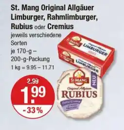V Markt St. Mang Original Allgäuer Limburger, Rahmlimburger, Rubius oder Cremius Angebot