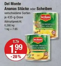 V Markt Del Monte Ananas Stücke oder Scheiben Angebot