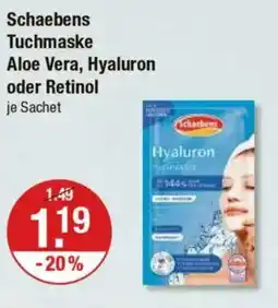 V Markt Schaebens Tuchmaske Aloe Vera, Hyaluron oder Retinol Angebot