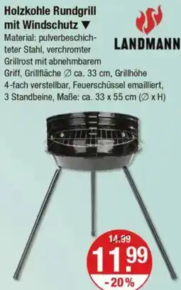 V Markt Holzkohle Rundgrill mit Windschutz Angebot