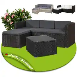 Netto Marken-Discount Juskys Polyrattan Lounge Punta Cana M schwarz für 3-4 Personen – Sofa, Tisch & Hocker Angebot
