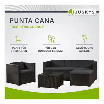 Netto Marken-Discount Juskys Polyrattan Lounge Punta Cana L schwarz für 4-5 Personen – Sessel, Sofa, Tisch & Hocker Angebot