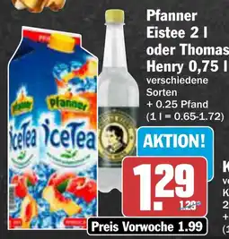 AEZ Pfanner Eistee 2 1 oder Thomas Henry 0,75 I Angebot