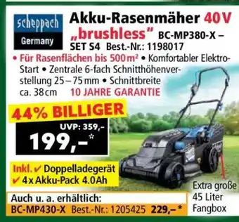Norma Akku-Rasenmäher 40V „brushless“ BC-MP380-X – SET S4 Best.-Nr.: 1198017 Angebot