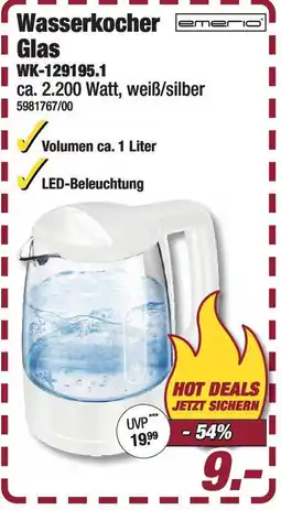 Poco Emerio Wasserkocher Glas WK-129195.1 Angebot