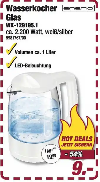 Poco Emerio Wasserkocher Glas WK-129195.1 Angebot