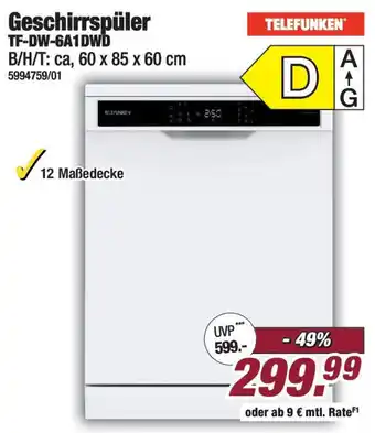 Poco TELEFUNKEN Geschirrspüler TF-DW-6A1DWD Angebot