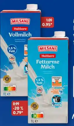 Aldi Süd Milsani Fettarme H-Milch Angebot