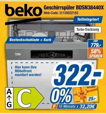 Expert Beko geschirrspüler bdsn38440x Angebot