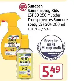 Rossmann Sunozon sonnenspray kids lsf 50 oder transparentes sonnenspray lsf 50+ Angebot