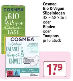 Rossmann Cosmea bio & vegan slipeinlagen oder binden oder tampons Angebot