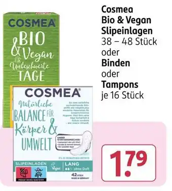 Rossmann Cosmea bio & vegan slipeinlagen oder binden oder tampons Angebot