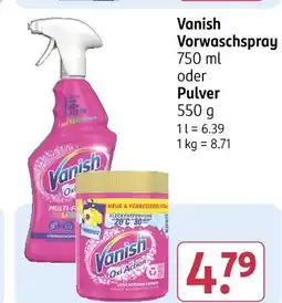 Rossmann Vanish vorwaschspray oder pulver Angebot