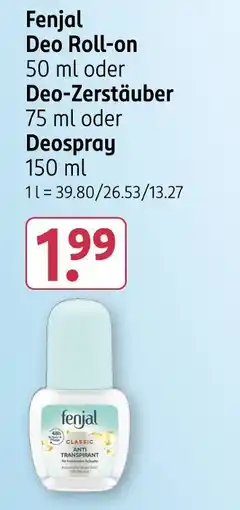 Rossmann Fenjal deo roll-on oder deo-zerstäuber oder deospray Angebot